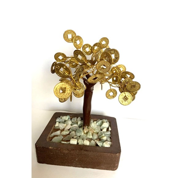 Money Gold Coin Wire Wrap Tree Fengshui Decorative Tree Size 6" X 4" X 3" - Picture 7 of 12